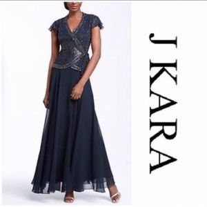 J Kara Chiffon Beaded Gown